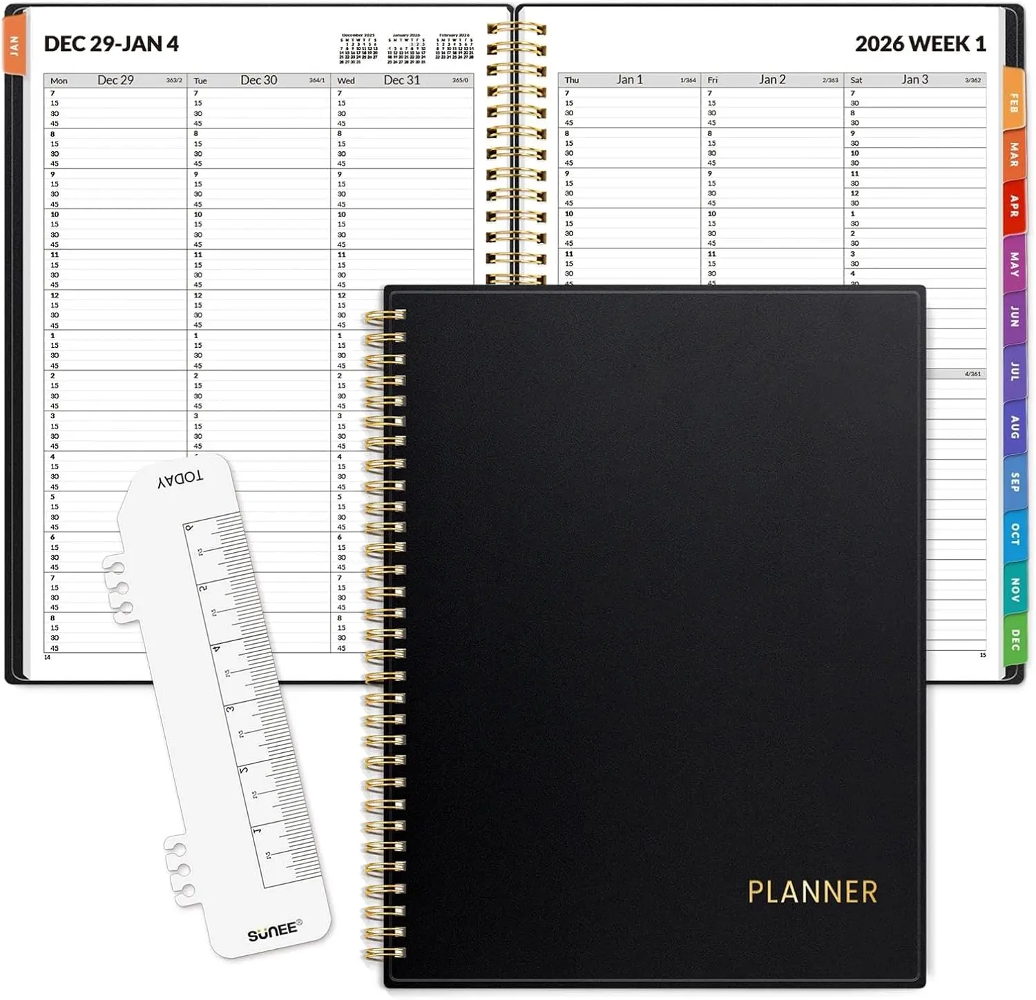 2026 Appointment Book Quarter-Hourly Weekly & Monthly from January 2026 December 2026 8.5"x11" Weekly Planner Flexible Cover