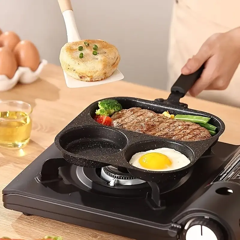 Nonstick 3 Hole Egg Frying Pan - Versatile Breakfast Skillet for Perfect Steak, Burger, and Bacon Cooking