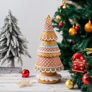 Shiny Gingerbread Theme Christmas Tree Shape Holiday Decoration, Desktop Ornament Home Living Room Christmas Atmosphere Prop Setup