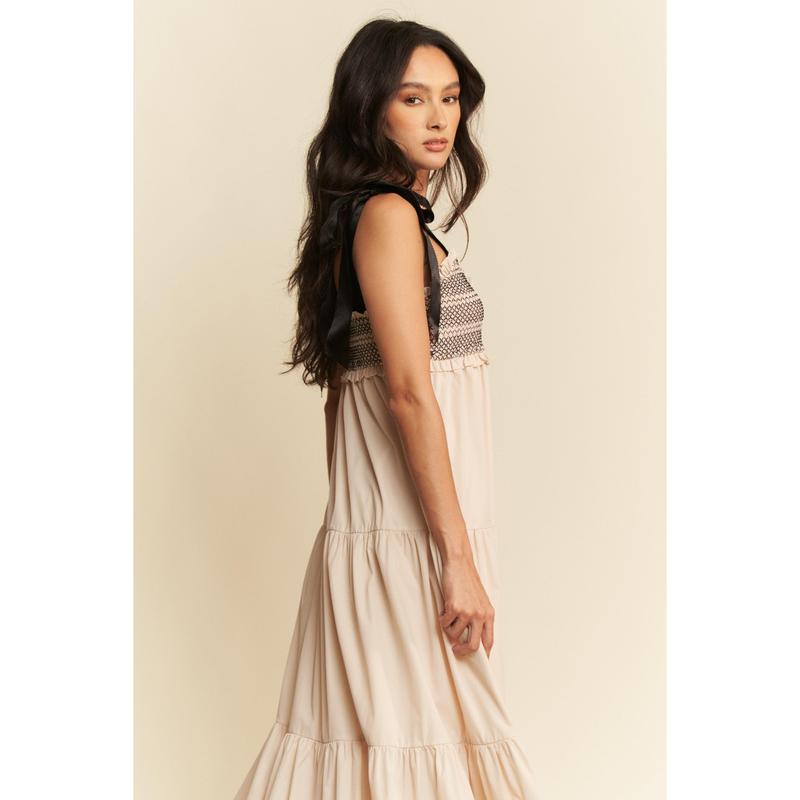 Davi & Dani Smocked Bodice Maxi Dress