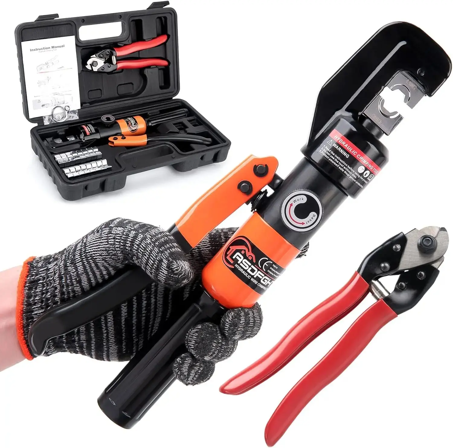 Hydraulic Crimping Tool, Hydraulic Hand Crimper Tool &   Kit| Compatible with 1/16" to 3/16" Stainless Steel| Includes 9 Dies for 12 AWG to 2/0 Gauge Wires