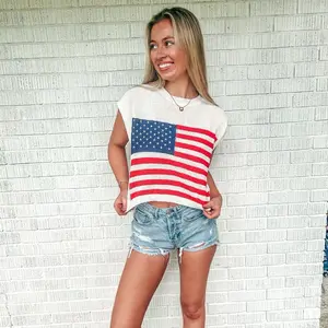 Party in the USA Cropped American Flag Sweater Top