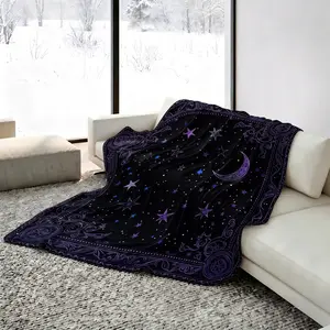 Purple Moon Star Cooling Blanket, Arc-Chill Icy Touch for Hot Sleepers, Lightweight Breathable Summer Cover, Multi-Purpose Sofa Bed Cover, Celestial Witchy Print for Bed Couch Travel, Perfect Summer Gift