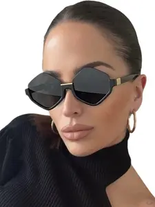 Polygon Women's Fashion Glasses, Vintage Square Style Accessories, Personalized Brand Designer Trendy Eyewear for Outdoor Activities and Daily Wear