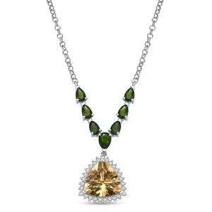 Yellow Labradorite and Multi Gemstone 11.75 ctw Celestial Canopy Necklace 18 Inches in Rhodium Over Sterling Silver Christmas Gifts