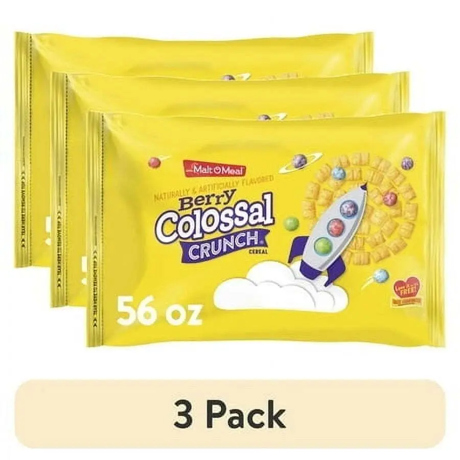 (3 pack) Malt-O-Meal Berry Colossal Crunch Breakfast Cereal, Crunchy