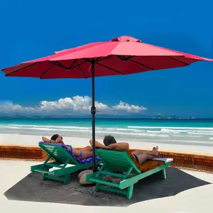 Costway 15' Market Outdoor Umbrella Double-Sided Twin Patio Umbrella with Crank Wine