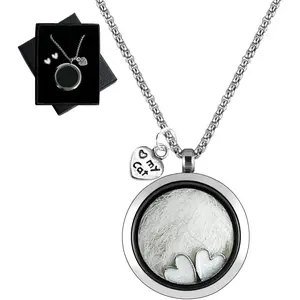 Cat Fur Keepsake Necklace, Ashes Hair Memory Urn with Charm, Glass Circle Memorial Pendant Necklace, Pet Cremation Memorial Jewelry for Women Men, Vial Necklace for Ashes