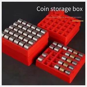 Coin Storage Box, Holds 200-300 Coins, Durable Plastic Material, Multi Compartment Organizer, Ideal for Home & Office