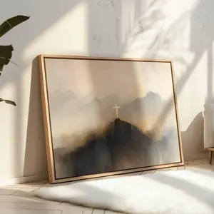 [No frame] Christian Jesus Cross Canvas | Modern Scripture Wall Art, Religious Landscape Painting