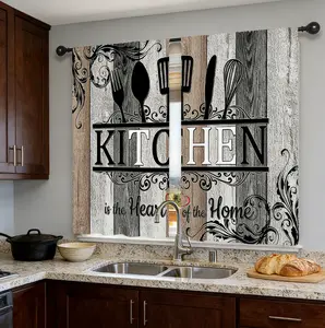 [Vintage Kitchen Curtains]HarleyLand 2pcs Vintage Polyester Kitchen Curtains - "Kitchen is the Heart of the Home" Design with Cutlery & Floral Patterns, Fabric for Kitchen, Bedroom, Living Room Decor | Kitchen Window Curtains