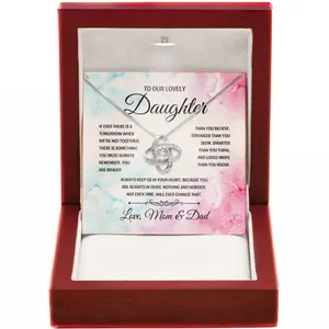 Daughter Necklace Gift from Parents - Emotional Jewelry with 14k Gold Love Knot Pendant Perfect for Birthday Graduation or Wedding