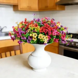 Artificial Flowers for Outdoor Indoor Garden Home Decoration, Faux Flower Daisy with Eucalyptus Leaves Fake Plants Greenery Boxwood Porch Patio, 12 Bundles (Mix Pink Red Purple Yellow)