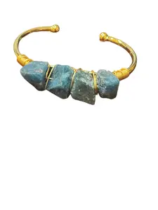 Blue Apatite Quartz Bangle Bracelet - Healing Spiritual Jewelry
