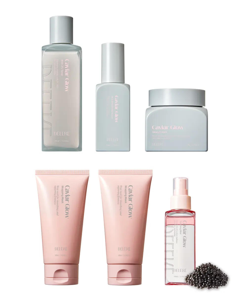 Delere The Complete Caviar Kit - Skincare Set - Toner, Serum, Cream, Mist & Wrapping Mask (×2), Full Routine Glow, Firming & Deep Hydration Kit