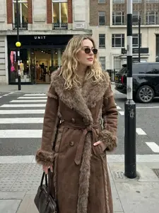 Women's Faux Fur Coat, Fall Winter Fashionable Casual Long Sleeve Jacket, Elegant Thick Vintage Loose Fit Medium-Length Outerwear Womenswear