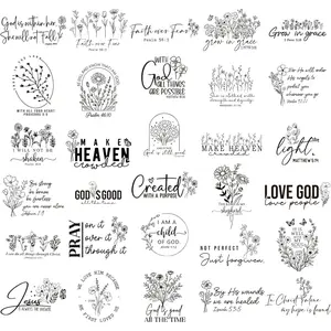 Dtf Transfers Ready to Press - 30 Pcs Verse Iron on Patches for T-Shirts, Christian Religious Iron on Stickers Inspirational Heat Transfer Vinyl Decals for DIY Clothes