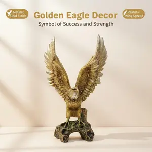 Elegant Metal Gold Eagle Figurine, Statue, Golden Bird Sculpture for Living Room Decor, Symbolizing Strength and Good Luck