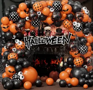 Halloween Balloon Garland Arch Kit, 144Pcs Different Sizes inch Black and Orange Eye Confetti Balloons Party Balloon Garland Kit for Halloween Day Theme Haunted House Party Decoration Supplies