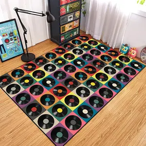 Colorful Record Pattern Floor Mat, 1 Count Non-slip Soft Floor Carpet, Decorative Area Rug for Home Living Room Bedroom Dormitory, Checkered Rug