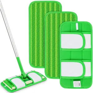 Reusable Mop Pads Compatible with Swiffer Sweeper Mops: Microfiber Wet Pads Refill Dry Sweeping Cloths Washable Dust Floor Cleaner for Wood Floor Cleaning - 3 Pcs Green