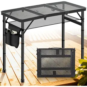 Folding Camping Table, 3ft Camping Table Aluminum Folding Table with 3 Adjustable Height Max 27.5 Inch Picnic Table Portable Table for Outdoor Backyard BBQ, Beach