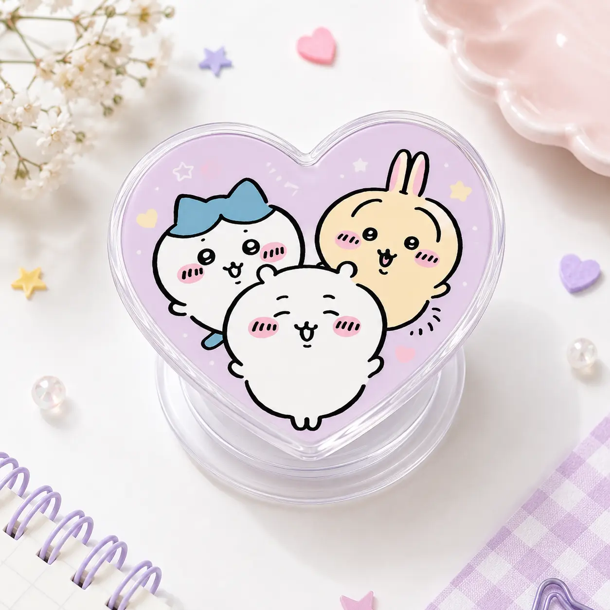 Chiikawa Heart Phone Grip - Usagi Hachiware Momonga Acrylic Grip Stand - Kawaii Cartoon Phone Holder Gift