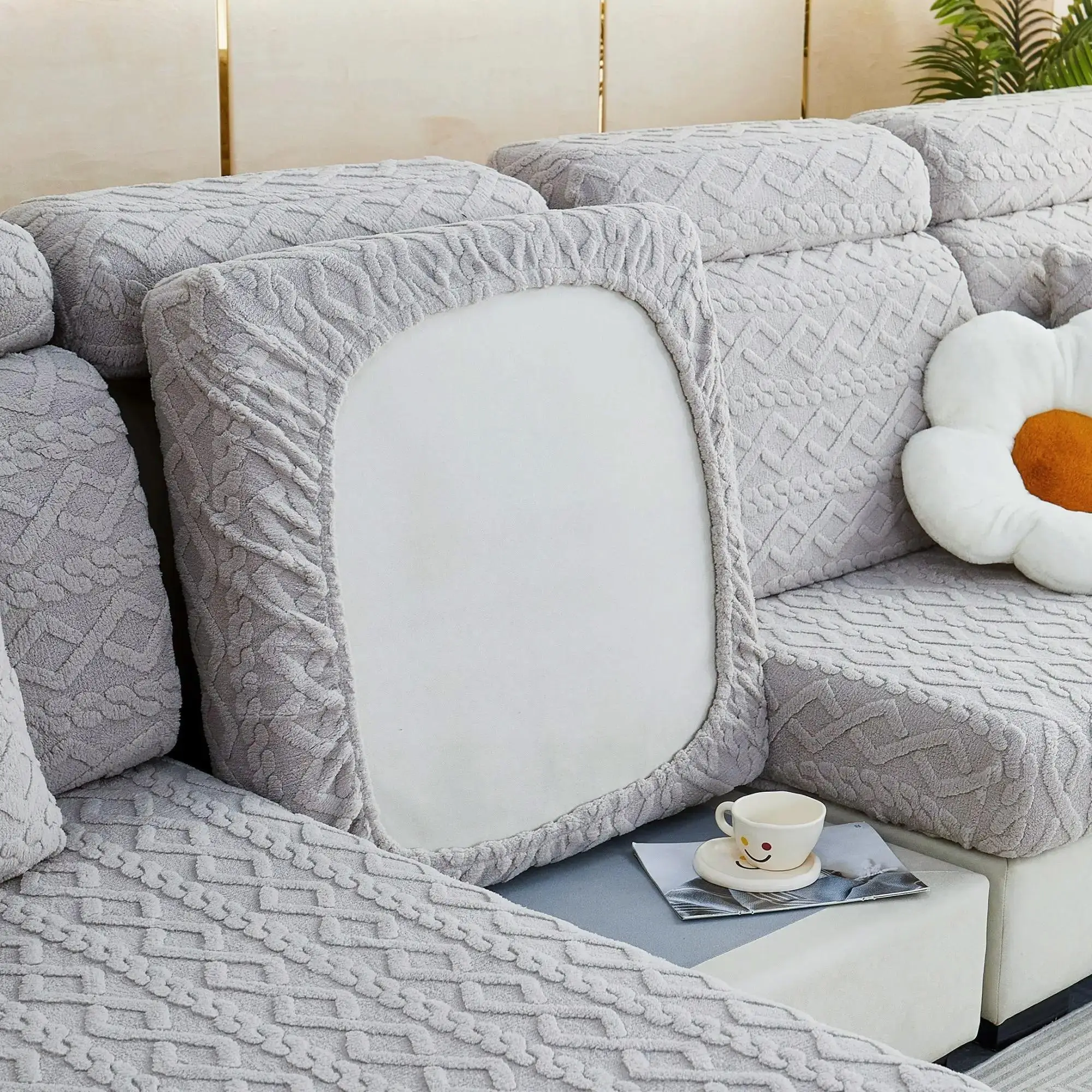 1 Piece Solid Geometric Textured Couch Cover, Soft Comfortable Sofa Cushion Cover, Household Living Room Supplies for Home Decor