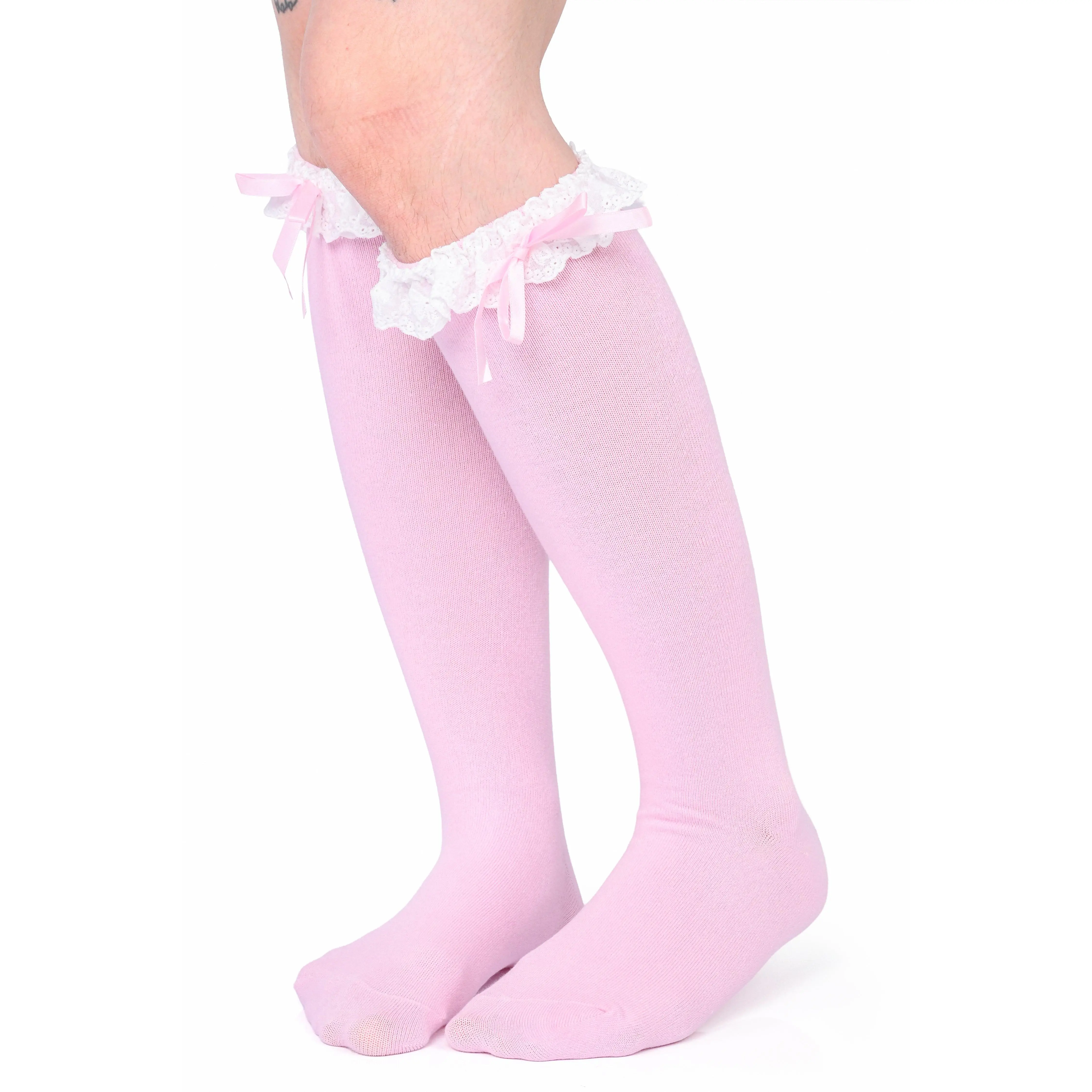 Marie Knee High Ruffle Socks -Pink