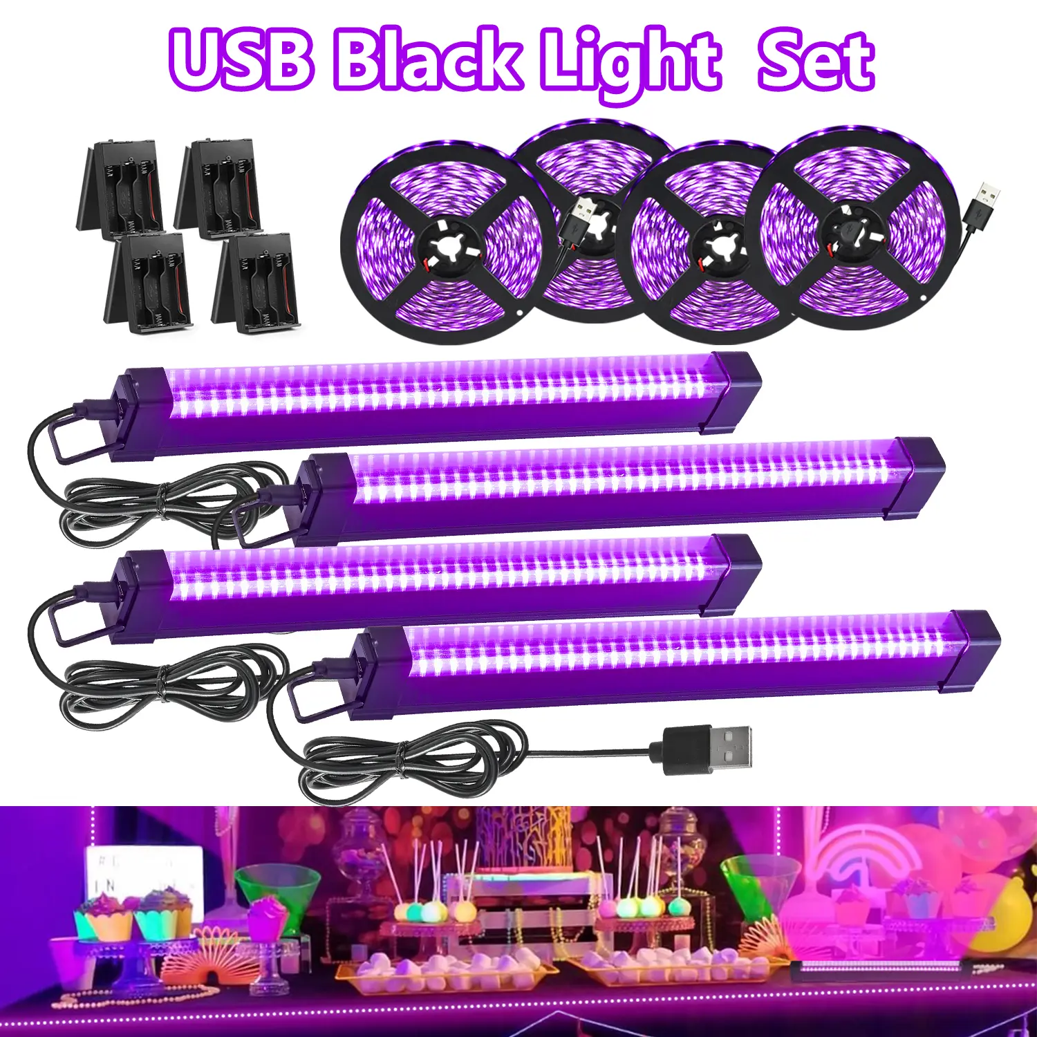 OYCIJE [5V USB Black Light Set] 40 LEDs Black light bar And 2.5m 60LEDs/M Black Strip Light, Suitable for Glowing Parties,Halloween Party, Stage Lighting, Body Paint, Fluorescent Poster.