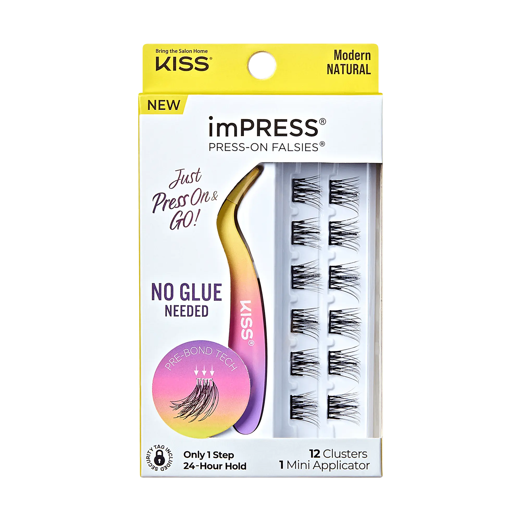 Impress Falsies Pre-Glued False Eyelashes Minipack - Modern | 12 Lash Clusters, With Mini Applicator, 12mm-14mm