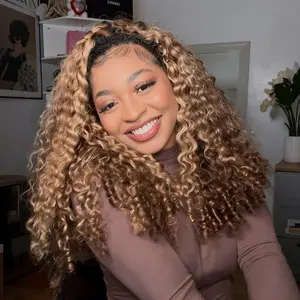 [WEAR GO HALF WIG] URody Highlight Burmese Curly Half Wig 200% Density InvisiFit Strap Flip Over Wig