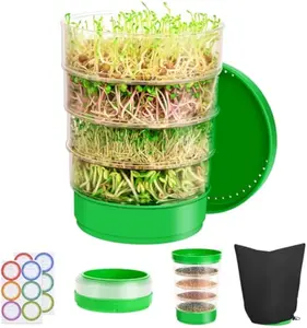 Stackable Seed Sprouting Kit - 4-Tier Mesh Sprouting Trays for Fresh Organic Bean Seed Sprouter Tray, Ripple Soil-Free Sprouter Tray for Alfalfa Seeds