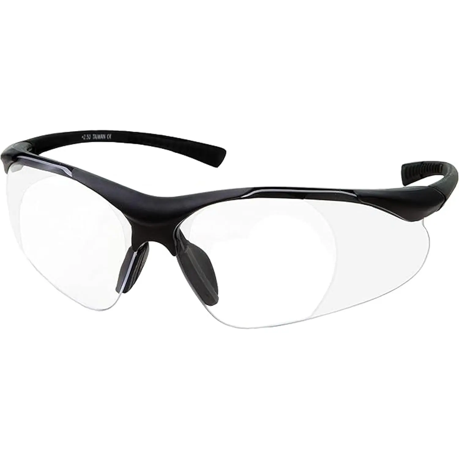 Durable Full Lens Magnification Safety Glasses, Black Frame, Clear Lens, Magnifying Reading Eyewear
