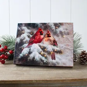 Snow Angels 8x6 Lighted Tabletop Canvas by Abraham Hunter Fiber Optic LED Technology Auto Timer Winter Wonderland Artwork