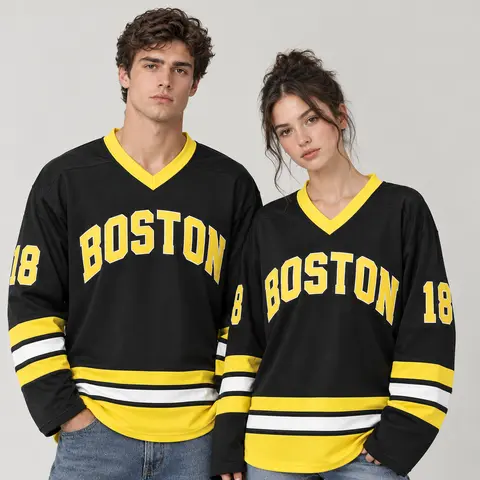 Happy Gilmore #18 Stitched Ice Hockey Jersey - Boston Adam Sandler 1996 Movie Nod, Polyester Athletic Quick-Dry Mesh, 90S Hip Hop Party Wear, S-XXXL Long Sleeve Street Fit, Christmas Eve Gift