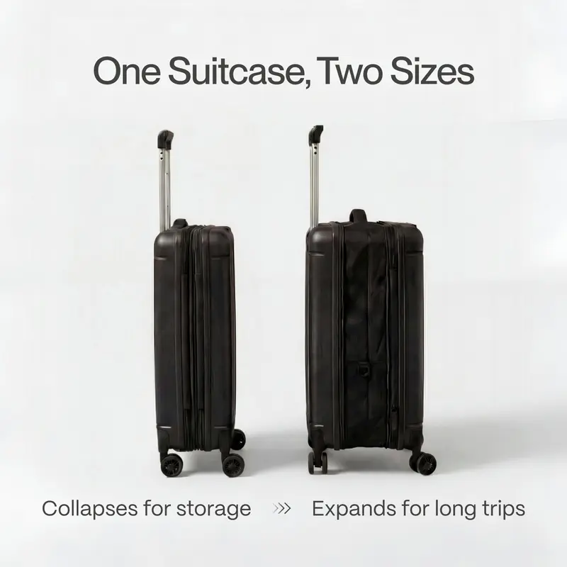21.7-Inch Foldable Hardshell Wheeled Carry On Luggage - Expandable Durable PC & Nylon, 4 Wheels 360 Rotation, TSA Rotary Lock, Drop-Resistant, Lightweight, Maleta Carry On, Personal Item Luggage, On the Road Again, Airport Fit for International Travel