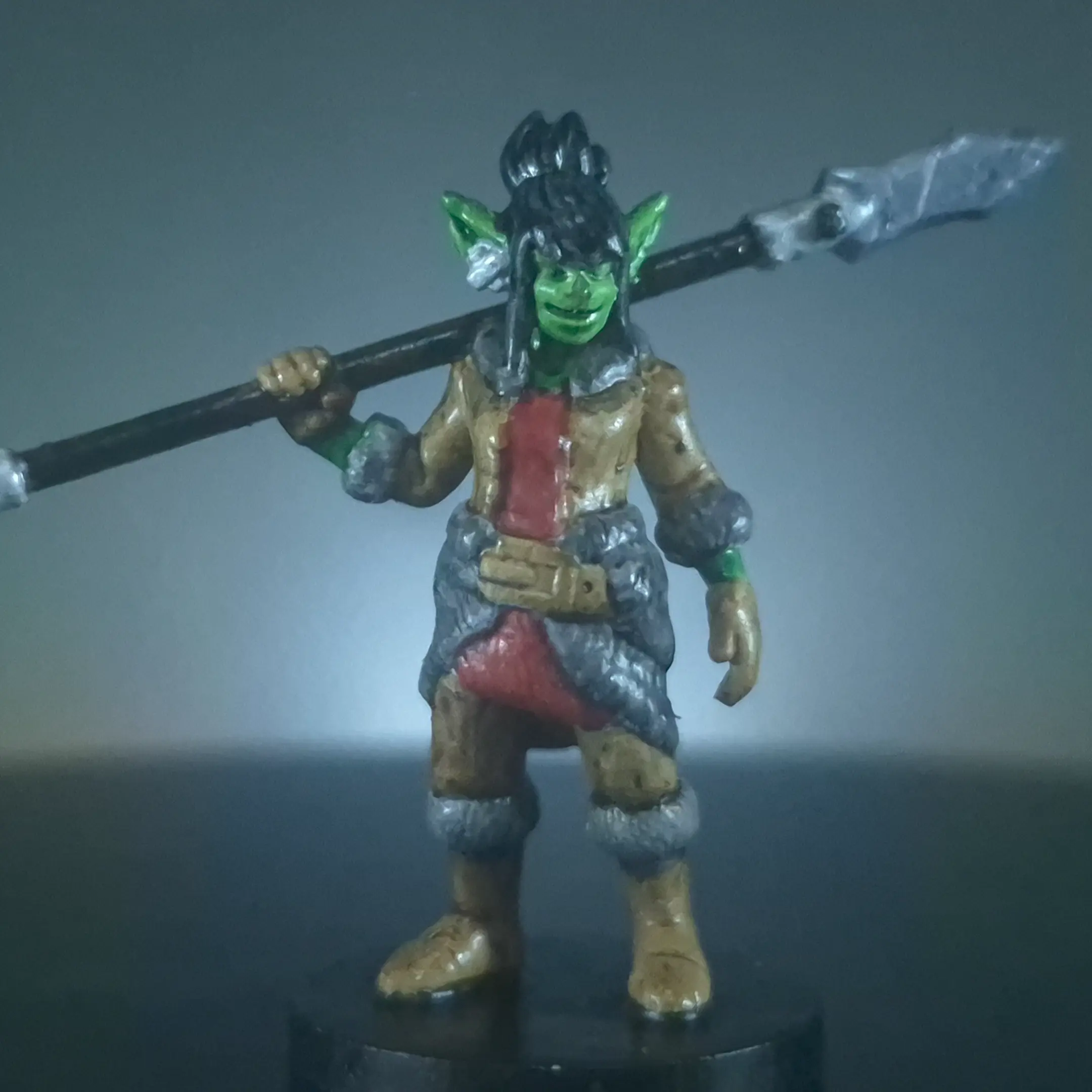 Goblin Spear Fighter Miniature Hand-Painted DND Goblin Fantasy Desk Display Mythical Creature Figurine 18mm Base Resin Small Size Tabletop RPG Collectible