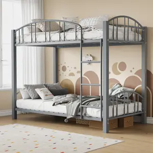 Twin Over Twin Metal Bunk Bed - Heavy Duty Steel Frame, Space-Saving, Arched Guardrail, Safety Ladder, Noise-Free, No Box Spring Needed - Ideal for Kids Bedroom Furniture