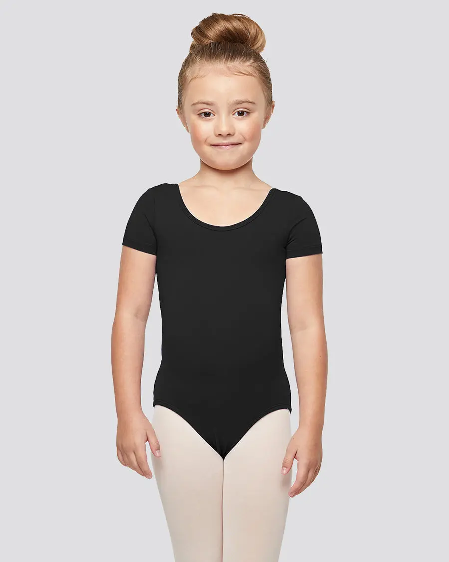 Girls Bowknot Short Sleeve Cotton Ballet Leotard