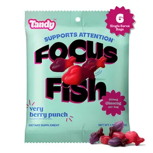 Tandy Focus Fish American Ginseng Gummies I Memory, Attention & Focus Gummies with Very Berry Punch Flavor I Gluten-Free Fast-Acting Dietary Brain Supplement Gummy I 6-Pack