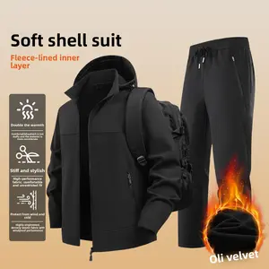 2025 Large Size New Autumn Winter Windproof Waterproof Jacket and Pants Two-Piece Set Men's Soft Shell Jacket Pants Windbreaker Set