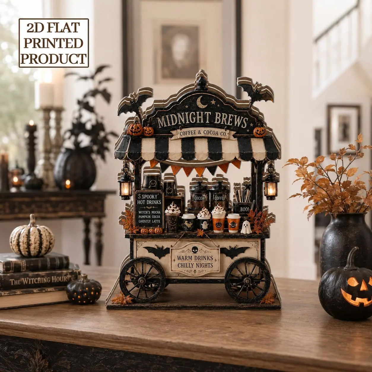 Midnight Brews Halloween Coffee Cart Decor, Halloween 2026 Decor, Spooky Cocoa Bar Wooden Block, Fall Shelf Decor, Vintage Halloween Decor, Fall Decor for Home