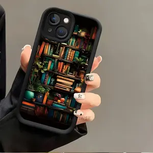 Vintage Fashinable Phone Case Vase Bookshelf Creative Cartoon Pattern Case for iPhone 16 15 14 Pro Max 13 12 11 XR XS Plus Shockproof Non Slip Military-Grade Protection Silicone Cover