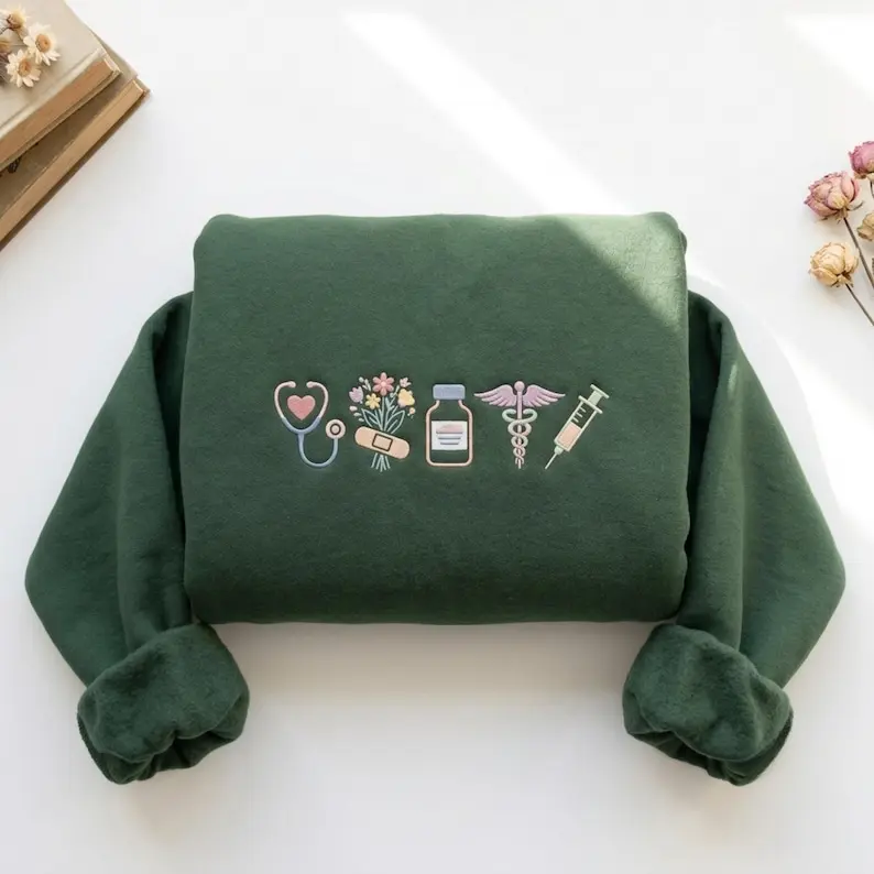 Embroidered Nurse Icons Sweatshirt, Medical Symbols Crewneck, RN Gift