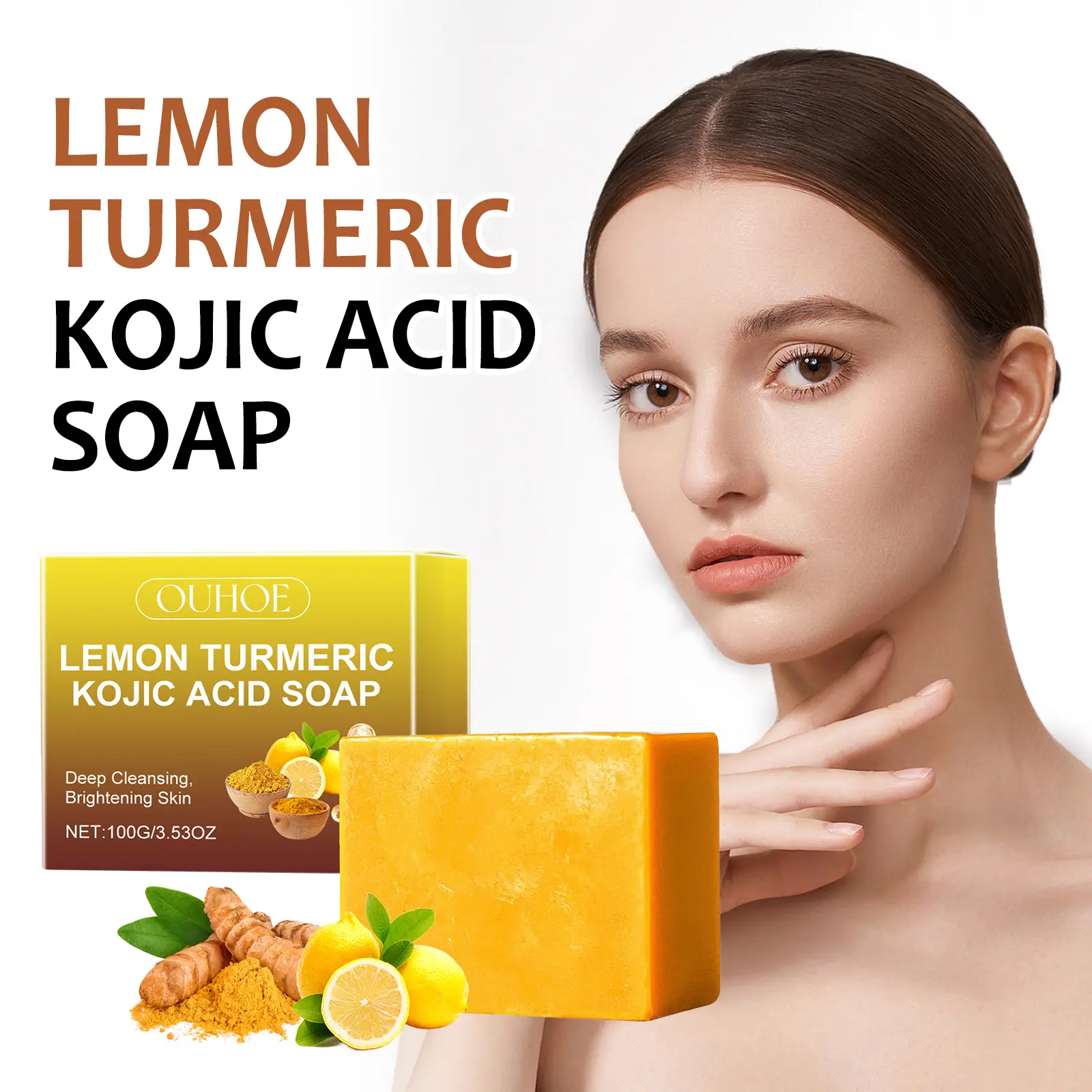 Lemon, Turmeric, and Kojic Acid Soap: Deep-Cleansing, Brightening, Exfoliating, and Moisturizing Soap for Face and Body Lemon Turmeric Kojic Acid Soap；Facial Soap；Facial Soap Bar