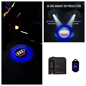 Audi Logo Door Projection Lights (4 Pack) - For A4L/A6L/Q3/Q5/Q8, No Wiring Peel and Stick Non-Destructive Install, Ambient Welcome Light