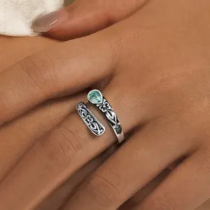 S925 Sterling Silver Natural Moss Agate Rings For Women-Vintage Spoon Rings-Adjustable Designed-Daily Wearing-Elegant Jewelry-Gift For Her