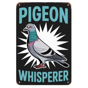 Pigeon Tin Sign, Vintage Whisperer Metal Sign Print Aesthetic Room Decoration for Home Bedroom Kitchen Bar Coffee Bathroom Indoor Outdoor Wall Decor, 8 X 12 in