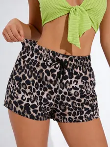 Women's Leopard Print Three-Quarter Pants, Quick-Dry Running Fashion, Sporty Shorts for Summer, Thin Lightweight Trouser